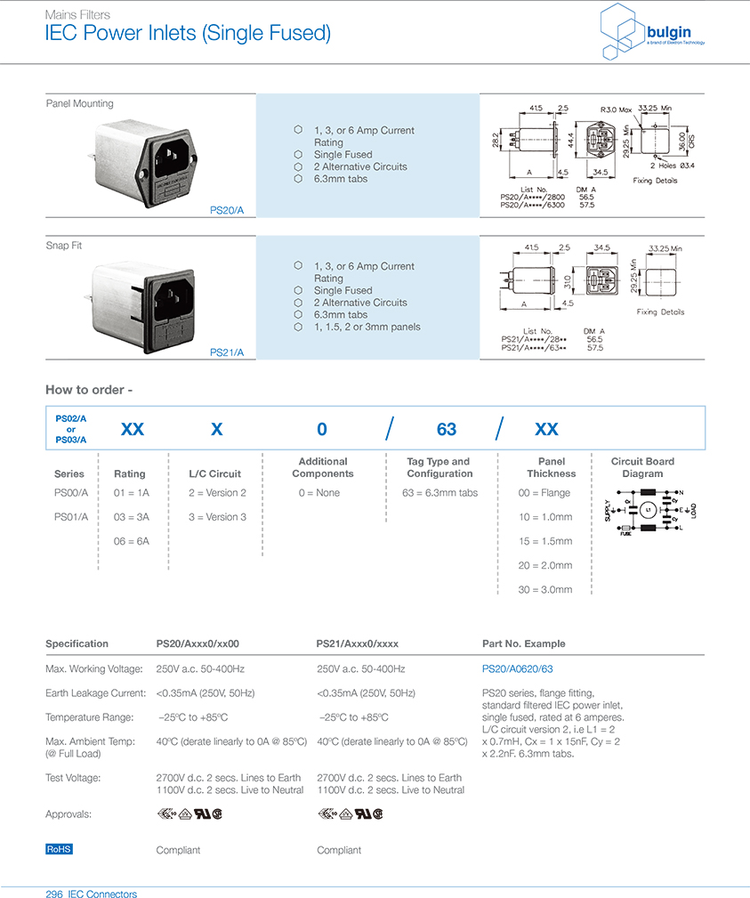 PS21-A帶濾波器的IEC電源接入口選型