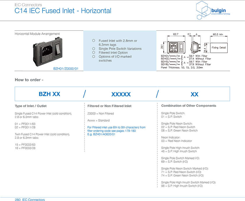 BZH01-Z0000-01水平電源接入模塊規格尺寸