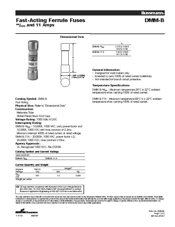 DMM-B-11A福祿克儀表熔斷器 產品參數