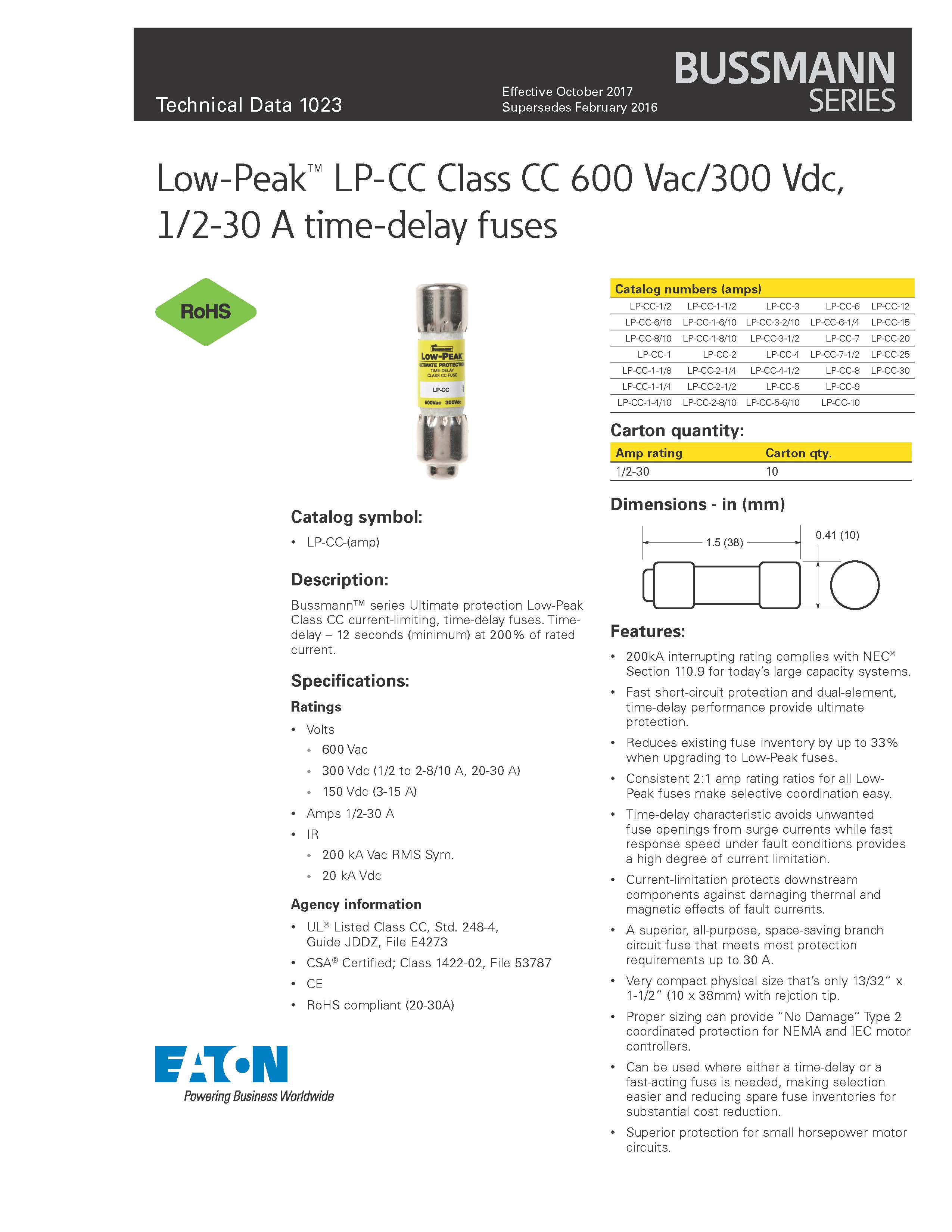 LP-CC系列10*38延時熔斷器參數