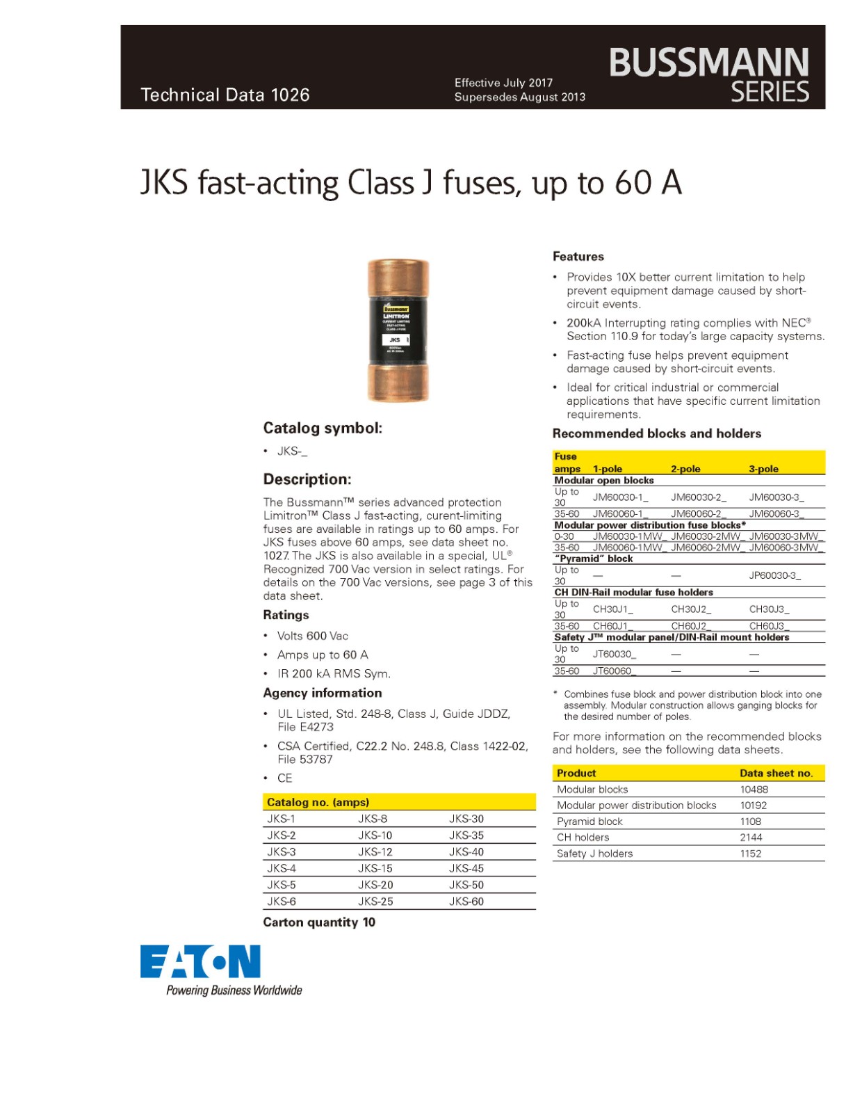 JKS系列熔斷器選型